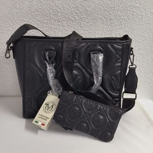 Valentino Orlandi NWT Black Quilted Logo Shoulderbag Tote
